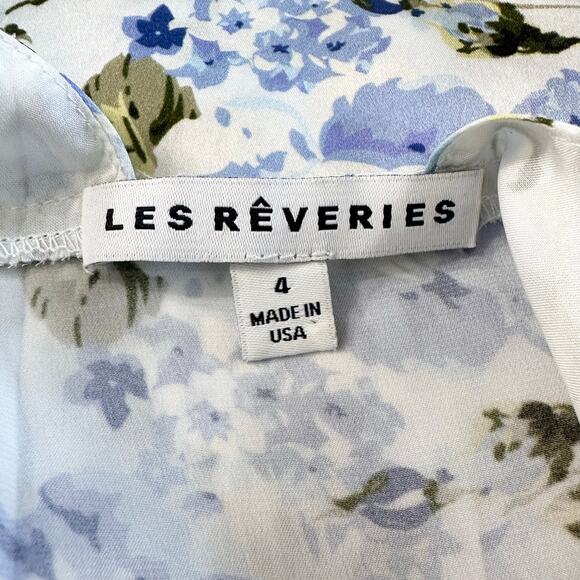 Les Reveries Silk Deep Neck Flutter Sleeve Midi Maxi Dress | Blue Floral | SZ 4 - Picture 10 of 11